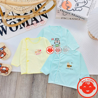 Áo Sơ Sinh Bé Trai Gái Dài Tay Cotton Nền Màu In Hình, Mềm Mại Hoạ Tiết Dễ Thương Size Từ 3-9kg
