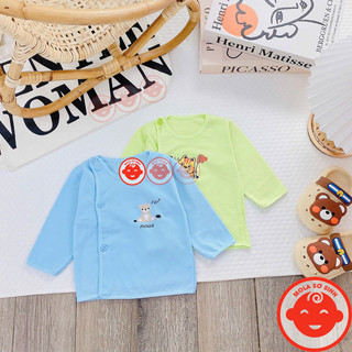 Áo Sơ Sinh Bé Trai Gái Dài Tay Cotton Nền Màu In Hình, Mềm Mại Hoạ Tiết Dễ Thương Size Từ 3-9kg