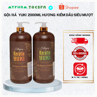 Cặp Dầu Gội Collagen Keratin YUKI 2000ml Siêu Thơm Mềm Mượt Lưu Hương Lâu Myphamtocspa