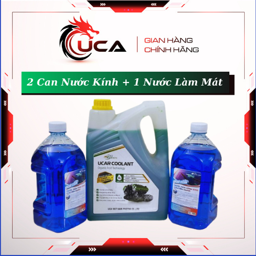 Combo ( 1 Can Nước Làm Mát Xanh 5 Lít + 2 Can Nước Rửa Kính 2 Lít )