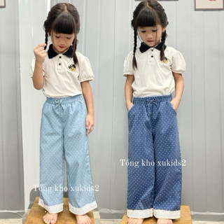  Quần Bò Giấy Bé Gái Họa Tiết Chấm Bi Phối Ren – Xukids  Size 9kg – 45kg  