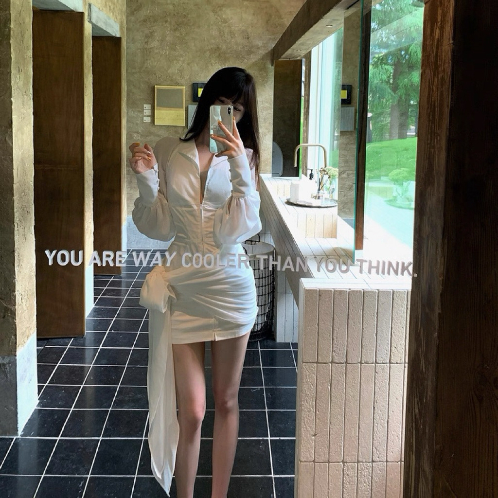 Đầm sơ mi nữ tay phồng hở lưng TABISHOP Váy sexy màu trắng mặc đi dự tiệc đi chơi dạo sang chảnh(203) | BigBuy360 - bigbuy360.vn