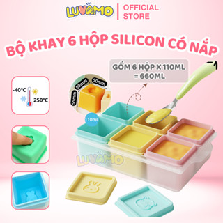 Khay silicone trữ đông đồ ăn dặm, hộp trữ thức ăn cho bé, hộp đựng thực phẩm (bộ khay 6 hộp)