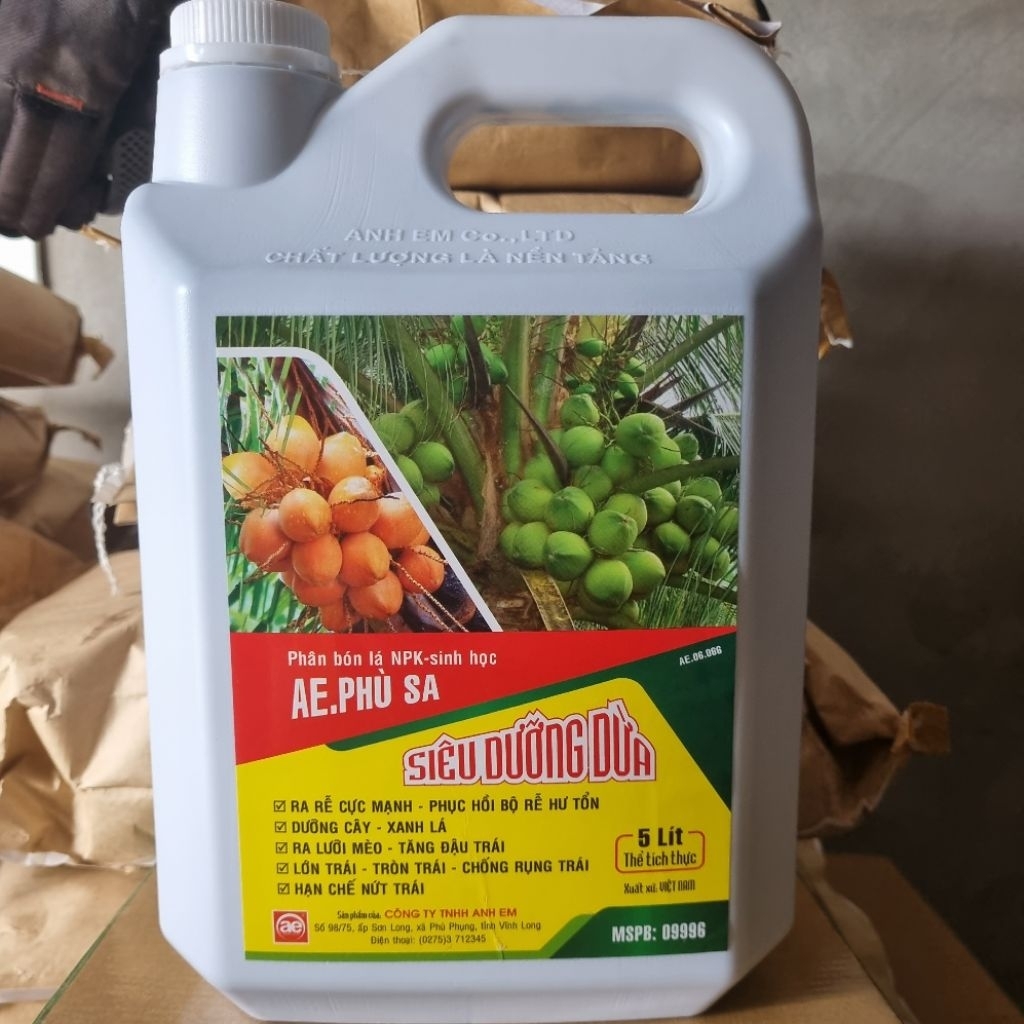 Can tưới 5 lít dưỡng dừa AE Phù Sa, tăng ra lưỡi mèo, tăng ₫ậu trái