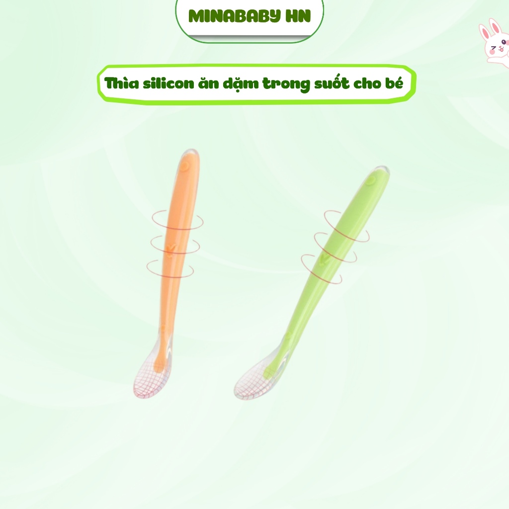 Thìa silicon ăn dặm trong suốt sâu lòng siêu mềm cho bé từ 5m+, Thìa ăn Dặm Silicon 5m+,Cho Bé