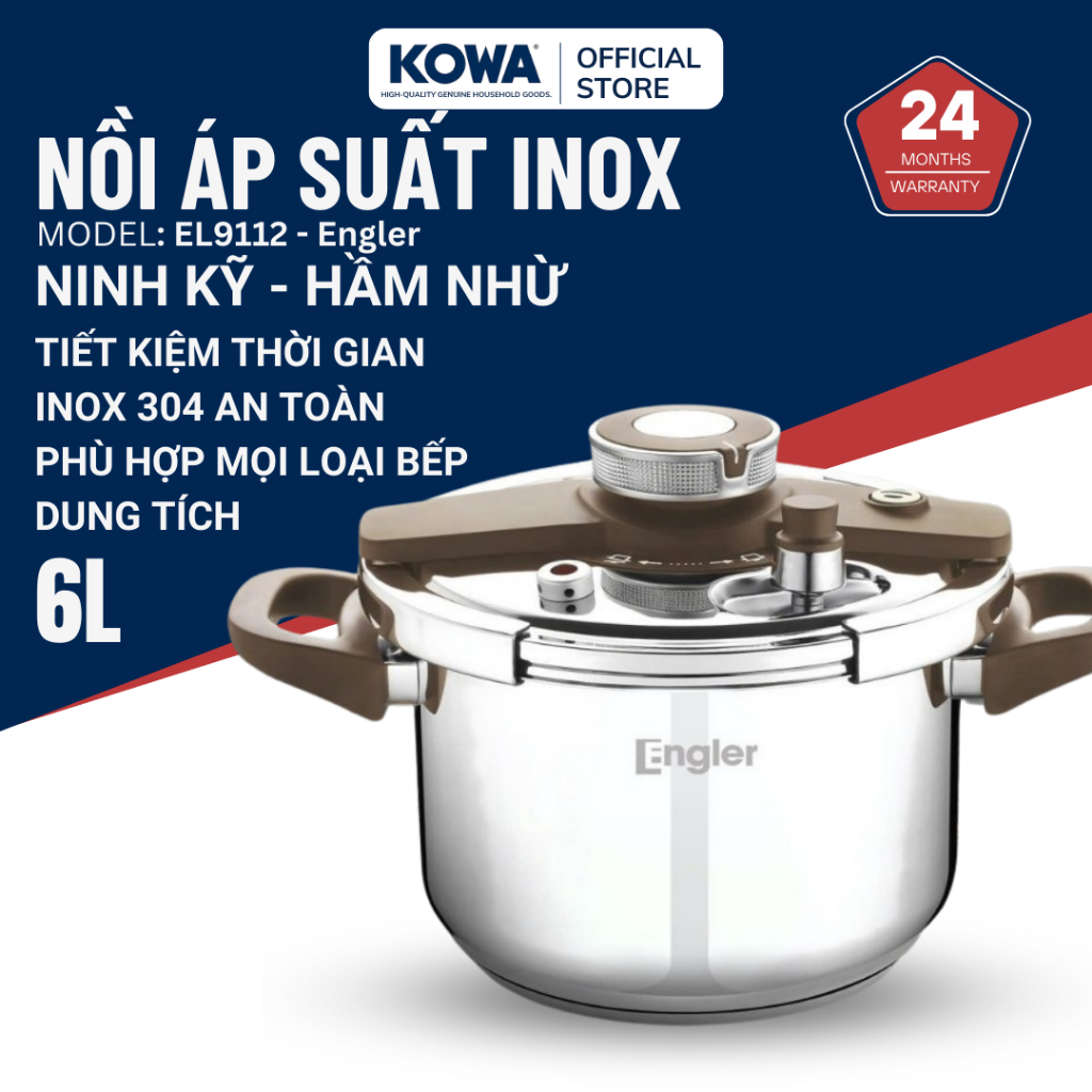 Nồi áp suất inox Engler EL9112 dùng trên mọi loại bếp 6L Inox 304 an toàn bền bỉ nồi nấu đa năng