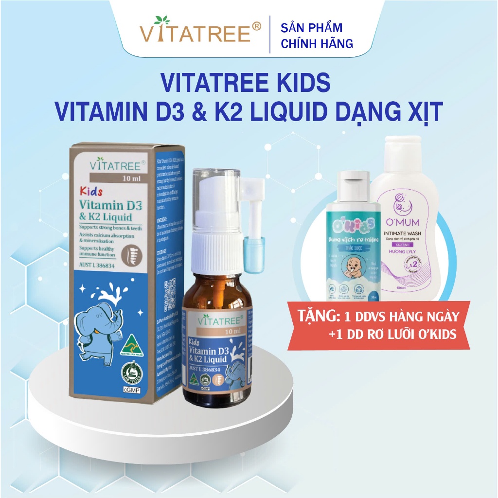 VITATREE KIDS VITAMIN D3K2 LIQUID DẠNG XỊT HỖ TRỢ HẤP THU CANXI, XƯƠNG VÀ RĂNG CHẮC KHOẺ