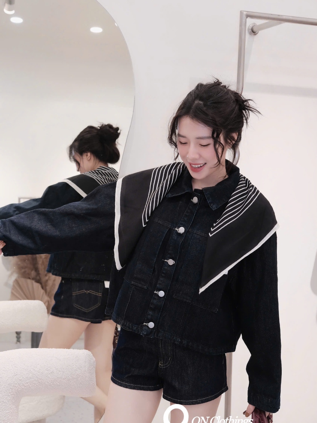 (HÀNG QC L1) Áo bò jean mix khăn ORCHID.SHOP