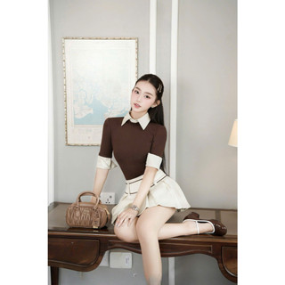  DAY CHIC - Bộ đồ nữ 2 chi tiết áo tay lỡ mix chân váy xếp ly ngắn cách điệu 