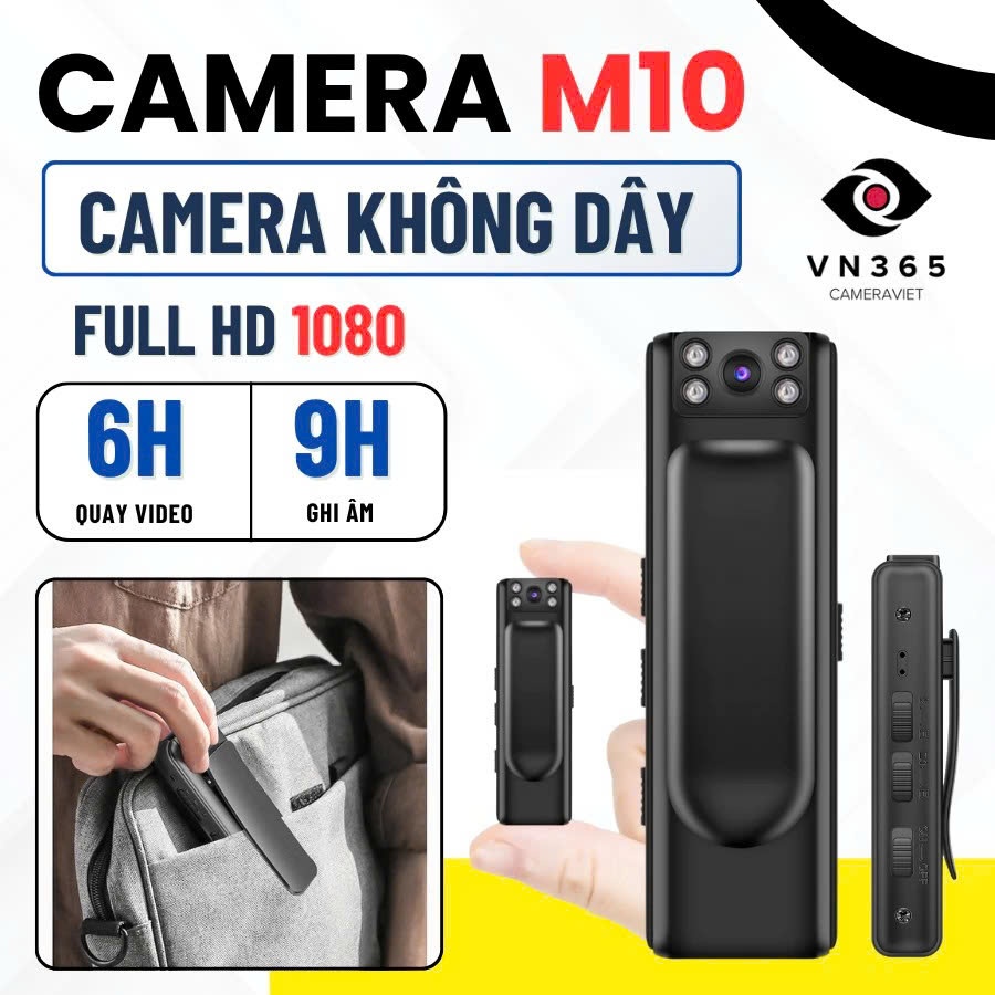 Camera Mini M10 - Cam Không Dây, Mini Nhỏ Gọn Xoay 90 Độ, Kẹp Áo Hít Nâm Châm, Ghi Âm, Hồng Ngoại