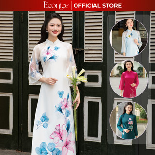 Áo dài cách tân nữ cao cấp họa tiết hoa mặc các dịp lễ tết truyền thống Econice 2024
