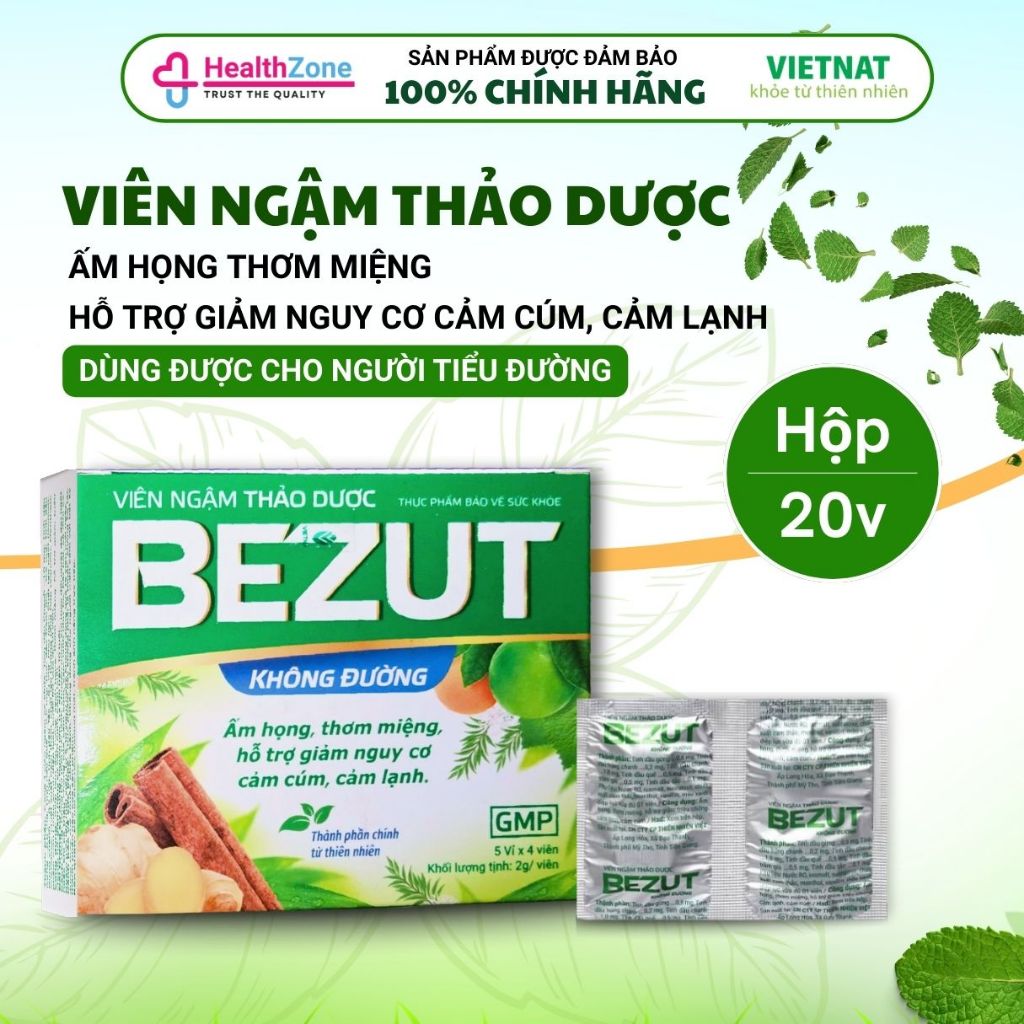 Viên Ngậm Thảo Dược BEZUT Không Đường (5 vỉ x 4 viên)