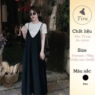 Set yếm bầu dáng dài TIRA MAMA M97 Set yếm 2 chi tiết áo trắng kèm váy 2 dây Set váy bầu bigsize