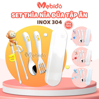 Set Thìa Đĩa Đũa Xỏ Ngón Tập Ăn Set Thìa Nĩa Đũa Tập Xúc Cao Cấp Hình Mèo Dễ Thương Cho Bé