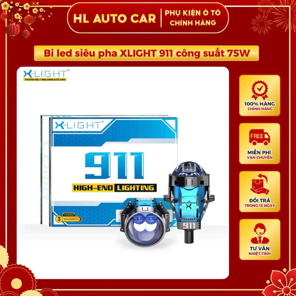Bi Led siêu pha XLIGHT 911 chính hãng, công suất 75W, bảo hành 3 năm(giá 1 đôi)