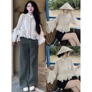 [KHÔNG KÈM HOA] ÁO BÈO CHẤM BI TAY LOE BÈO SIÊU XINH CHẤT VOAN TƠ 2 LỚP BASIC DỄ PHỐI ĐỒ - DÀNH CHO NỮ