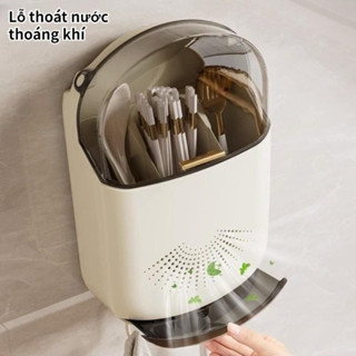  Hộp Ống Đựng Đũa Treo Tường Chống Bụi Hộp Đựng Muỗng Nĩa Có Nắp kèm Móc Treo Đa Năng 