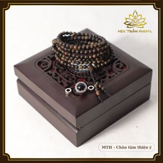 Vòng tay Chuỗi Tràng Hạt 216 4mm Trầm Sánh Chìm MIX Bạc S925 CHARM (Đá Đen)|MỘC TRẦM HƯƠNG MTH