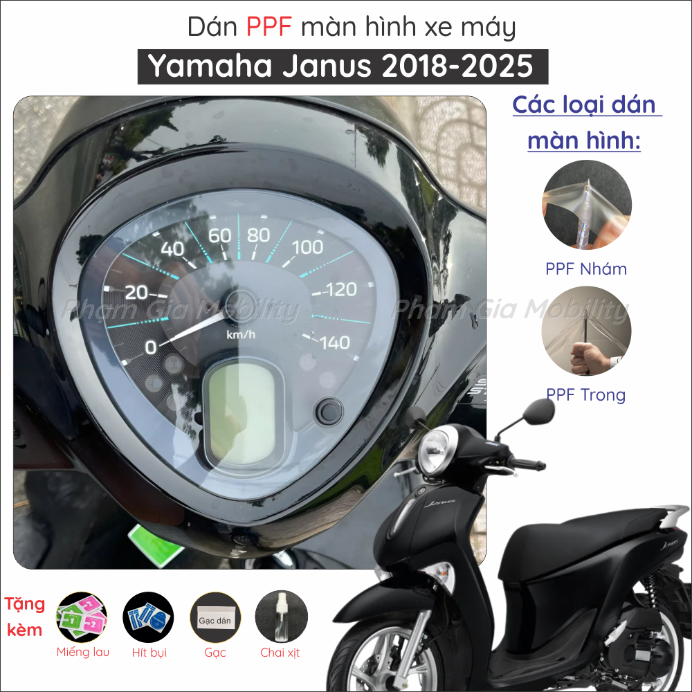 Miếng dán bảo vệ màn hình xe Yamaha JANUS 2018 đến 2025 loại PPF cao cấp loại trong, nhám giúp chống