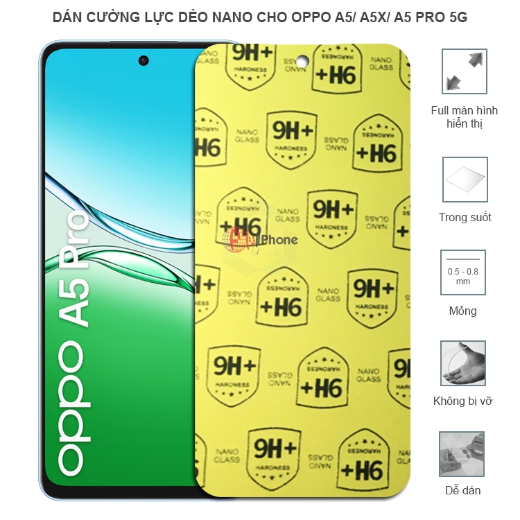 Dán cường lực dẻo nano trong hoặc nhám cho Oppo A5/ A5x/ Oppo A5 Pro/ A5 Pro 5G