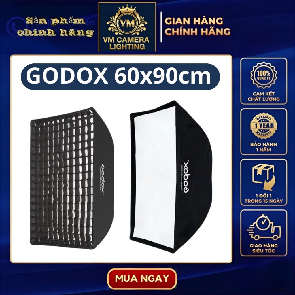 Sotfbox Godox 60x90 Ngoàm Bowen Chất Liệu Cao Cấp, Lớp Phủ Bạc Mặt Trong Rất Bền