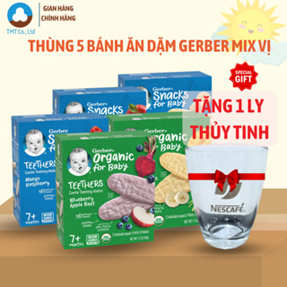 [Tặng ly thủy tinh Nescafe] Thùng 5 Bánh Gạo ăn dặm Nestle Gerber 48g nhiều vị nhập khẩu Thái Lan
