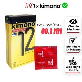 Bao Cao Su Siêu Mỏng Kimono 0.02 Vàng, Bcs Kd-tg, Nhiều Gel Bôi Trơn, Size 52mm. Hộp 12C