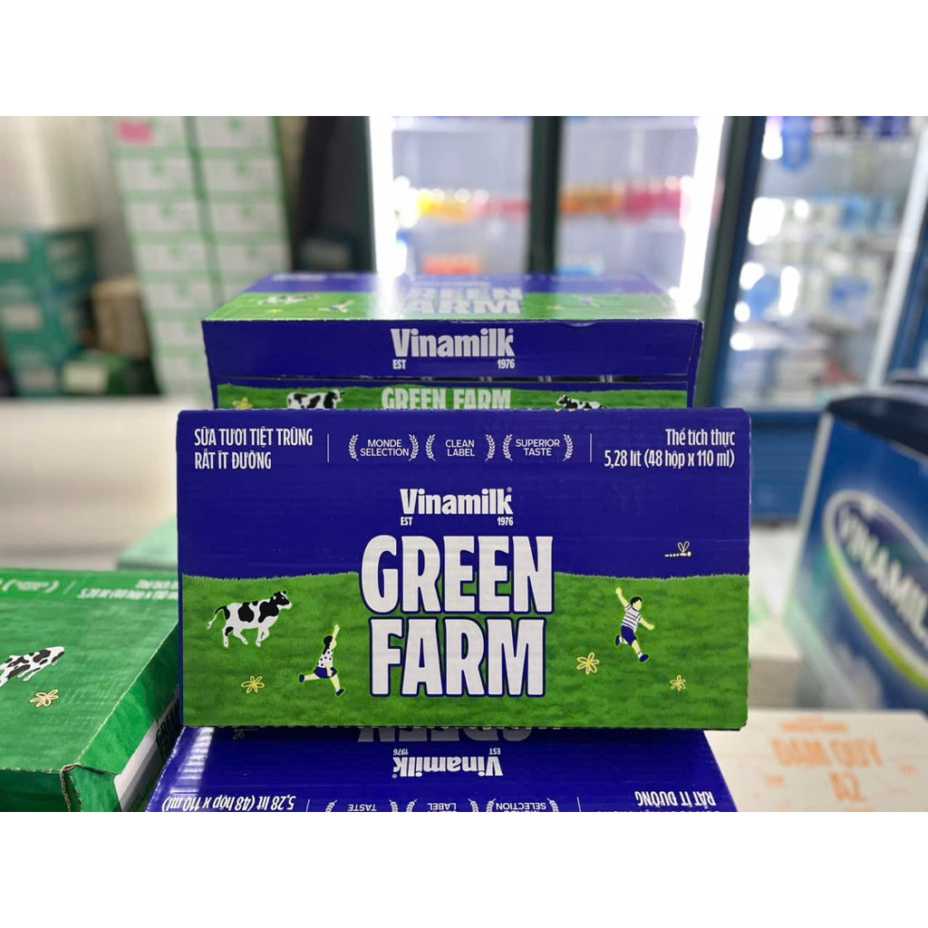 1 THÙNG 48 HỘP 110ML  STTT VINAMILK GREEN FARM RẤT ÍT ĐƯỜNG