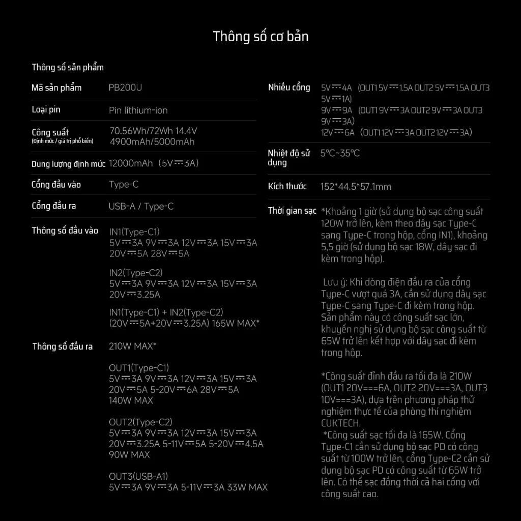 CUKTECH 15 ULTRA Sạc Di Động 2C1A | Công Suất 210W Max | Dung Lượng 20.000mAh | Bảo Hành 18 Tháng PB200U | BigBuy360 - bigbuy360.vn