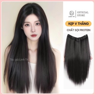  Kẹp V - Kẹp trợ lực dáng thẳng chất tóc tơ độ dài 45-55cm   Tóc Giả LINH TIT   
