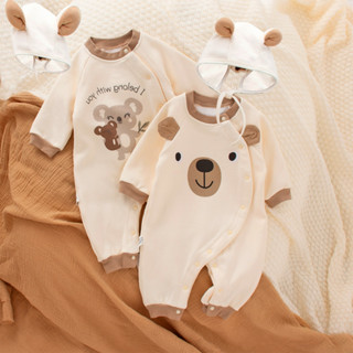  Bodysuit gấu dài tay + mũ tai gấu cho bé trai bé gái cotton mềm mùa thu đông – Combo đáng yêu SLT186 