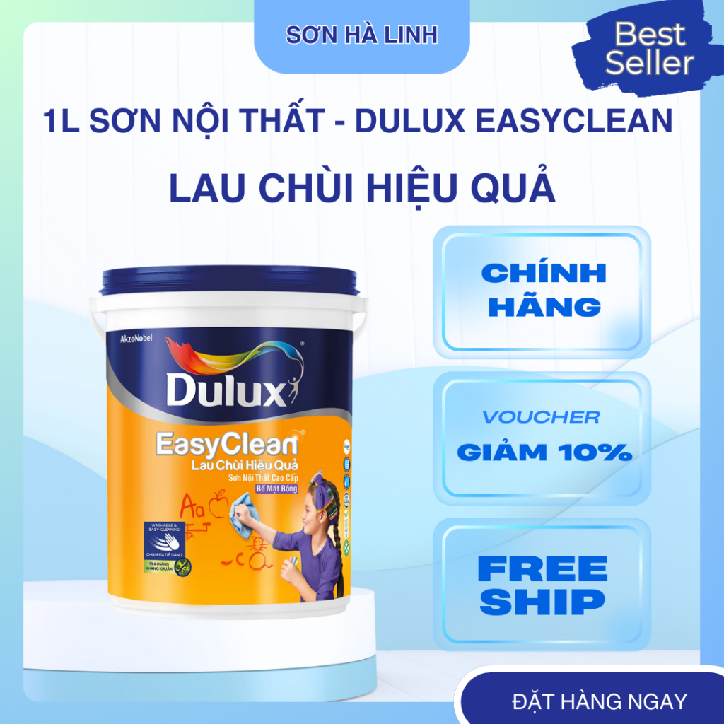  Sơn tường trong nhà Dulux Easyclean lau chùi hiệu quả lon 1L 