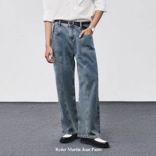 Quần jean nam Ryder Relaxed Fit ống rộng suông, xanh khói basic, phong cách streetwear QJ05