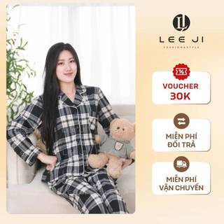  Bộ Pijama Nữ Mặc Nhà Dài Tay Mùa Đông Kẻ Caro 3 Màu Đen Ghi Trắng Chất Liệu Mềm Mại Thấm Hút Mồ Hôi LJG10 