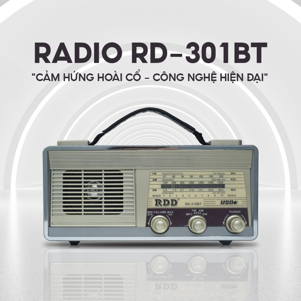    TẶNG USB  Đài Radio RD-310BT Thiết Kế Ngang Cổ Điển Bắt Sóng AM FM SW USB Thẻ Nhớ Bluetooth 