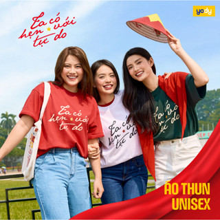 Áo thun unisex YODY form rộng oversize "Ta có hẹn với tự do" áo đồng phục gia đình, đội nhóm UYTS25S447