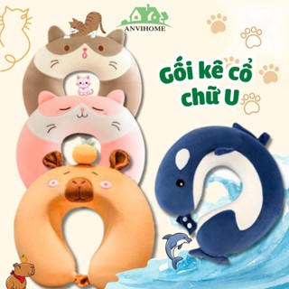 Gối cổ du lịch cao su non ANVIHOME nhiều màu (Ruột cao su non) HÌNH THÚ DỄ THƯƠNG