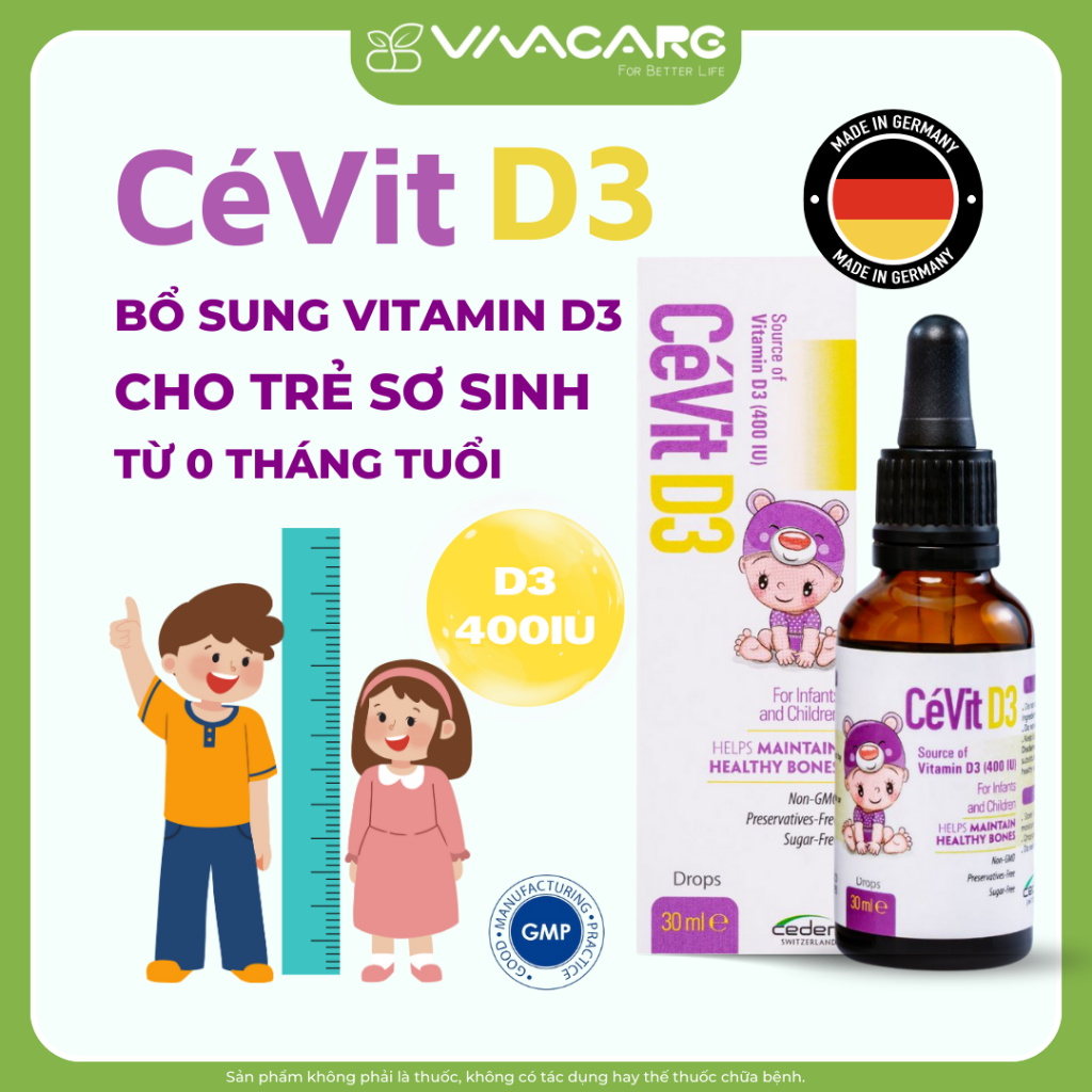 CéVit D3 Drops - Bổ Sung Vitamin D3 Cho Bé Xương Chắc, Khỏe Từ Thụy Sĩ