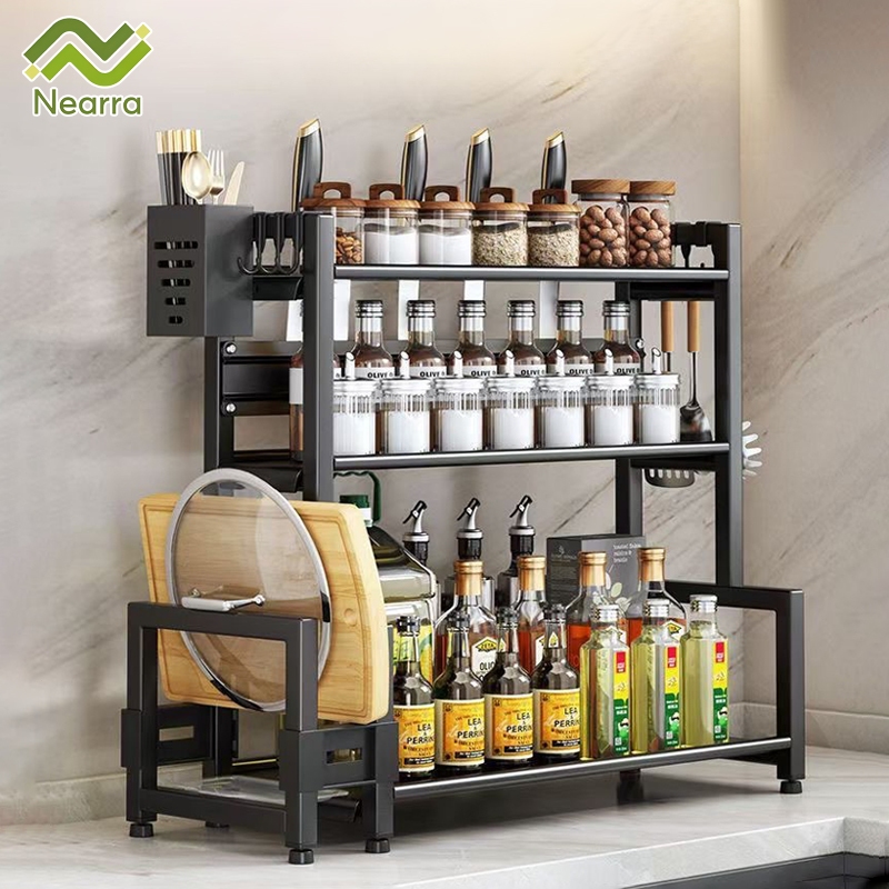 Kệ để gia vị nhà bếp đa năng đựng gia vị nấu ăn nhiều tầng kèm ống đũa giá gác thớt tiện lợi
