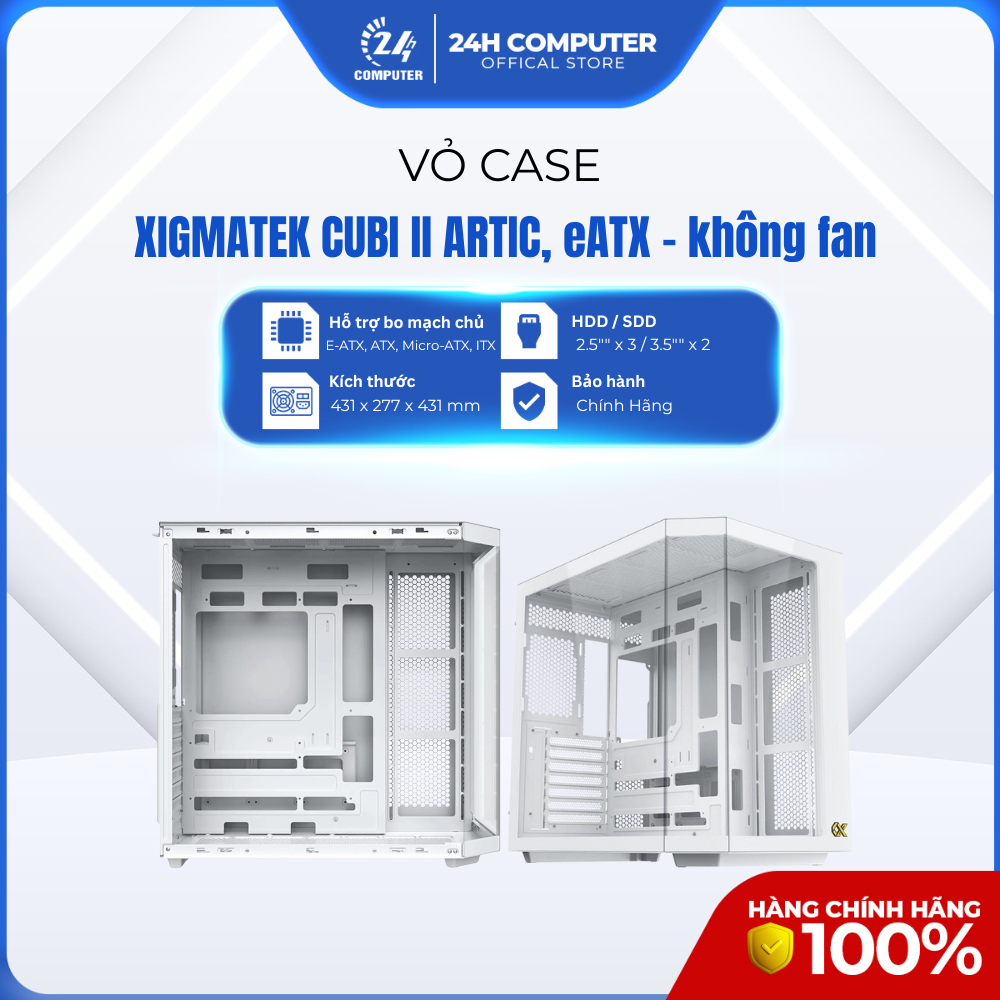 VỎ CASE XIGMATEK CUBI II ARTIC (eATX/Màu Trắng/không fan) ,24H Computer - Bảo hành chính hãng