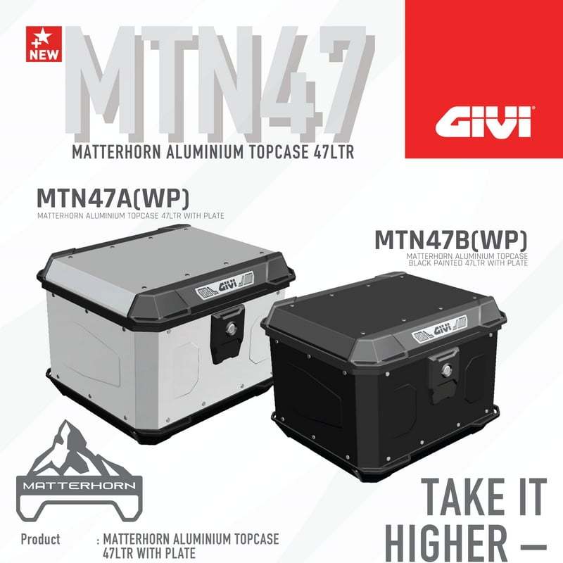 Thùng nhôm sau xe GIVI MATTERHORN MTN29, MTN39, MTN47 màu đen & bạc - Chính hãng