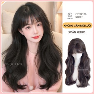   KHÔNG CẦN ĐỘI LƯỚI  Bộ phủ nửa đầu Mái Thưa HALF WIG lưới HD mô phỏng da đầu form Xoăn Retro 55-60cm | Tóc giả Linh Tít 