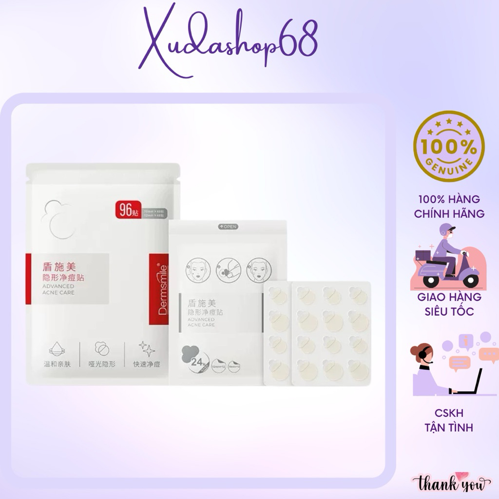 Miếng dán mụn DermSmile siêu mỏng 0.2mm – 96 miếng (10mm & 12mm)