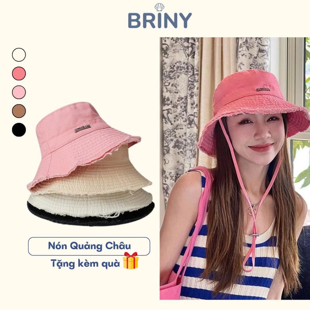 Mũ bucket tua rua Jacque chất liệu kaki nón tai bèo nữ đi biển phong cách Hàn Quốc Unisex Briny M02