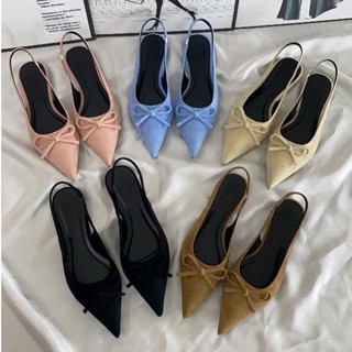  Giày bệt nữ mũi nhọn da lộn sang trọng phối nơ giày búp bê nơ Chị Đẹp Store CD147 