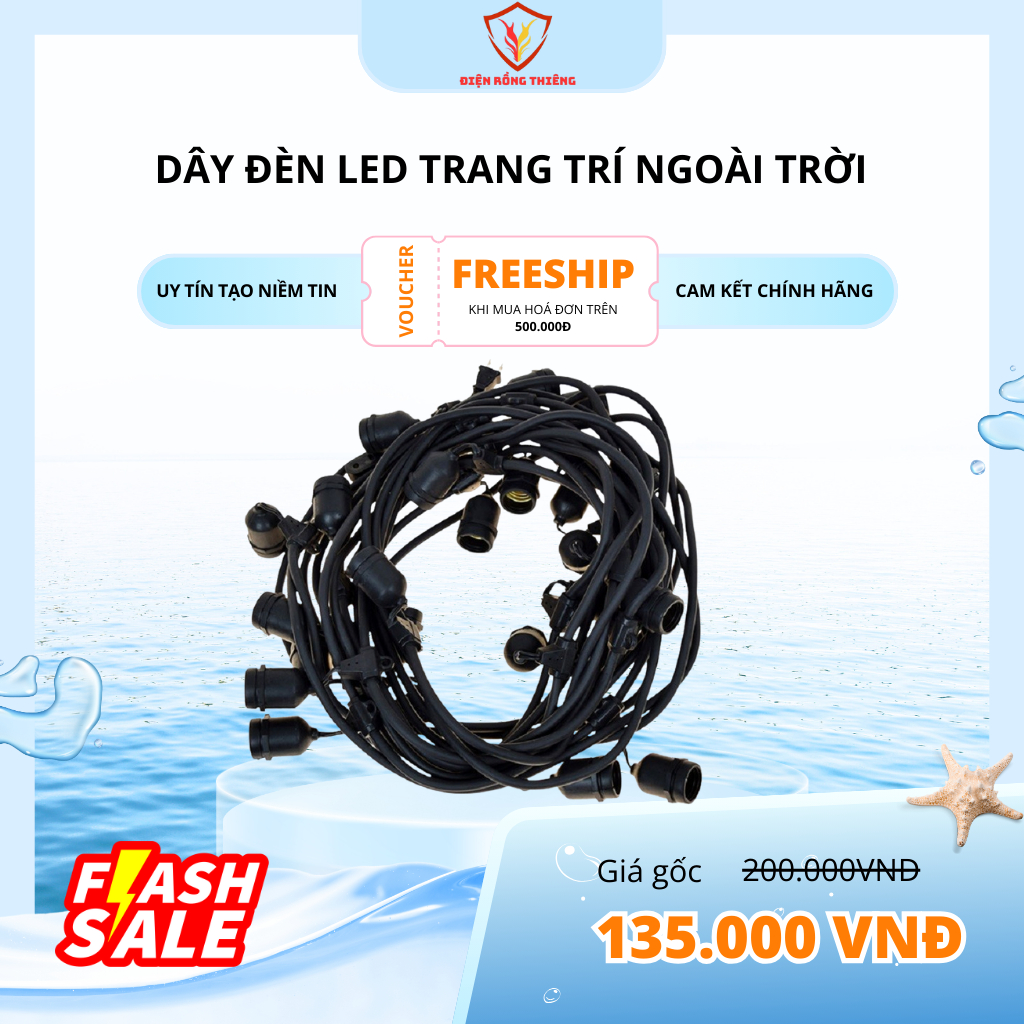 Dây Đèn LED Trang Trí Ngoài Trời – Dây Đui Bóng 5m 10 Đuôi, 10m 20 Đuôi