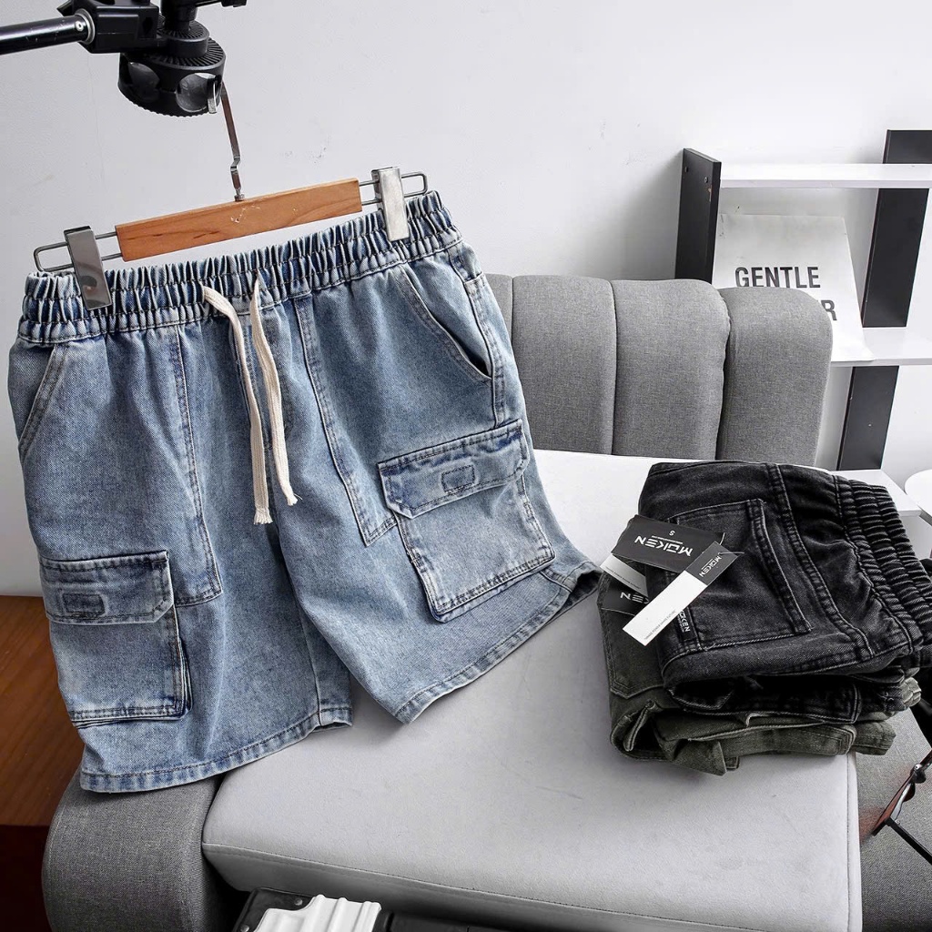 Quần Short Jeans Nam Moken Túi Hộp M03 Phom trên gối quần đùi nam M03