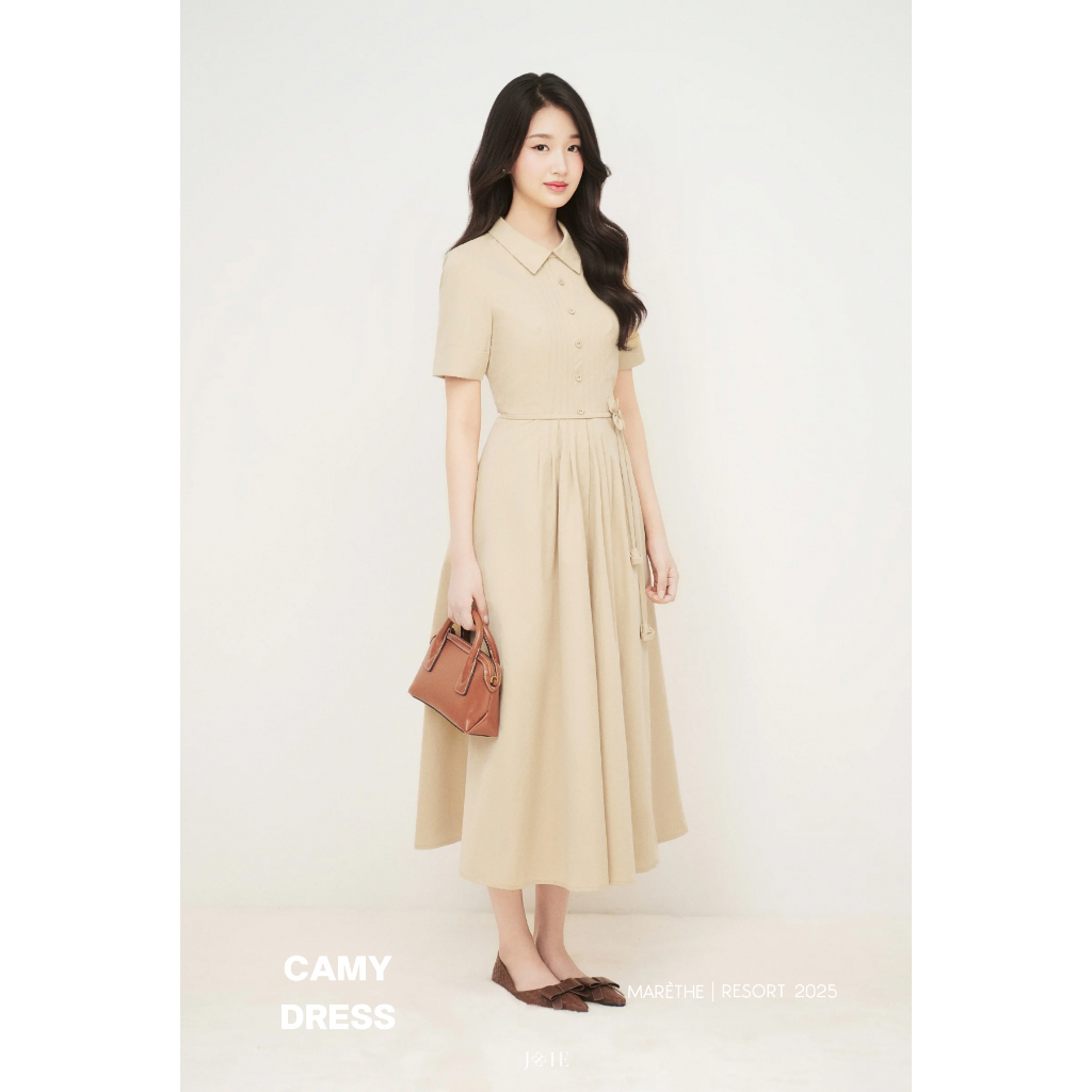 JOIE DES ROSES - Váy liền sơ mi tay ngắn dáng dài xẻ tà phối đai hoa CAMY Dress