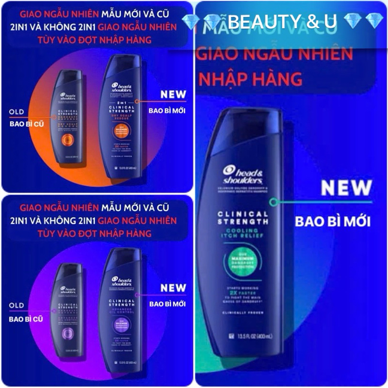 HEAD MỸ GIẢM GÀU, NẤM, DẦU GỘI HEAD & SHOULDERS MỸ CLINICAL STRENGTH 400ML