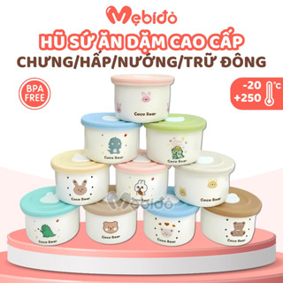 Hũ Sứ Ăn Dặm Đựng Thực Phẩm Cho Bé Nắp Đậy Silicon Có Vạch Chia 250ml - Shop Mẹ Bí Đỏ